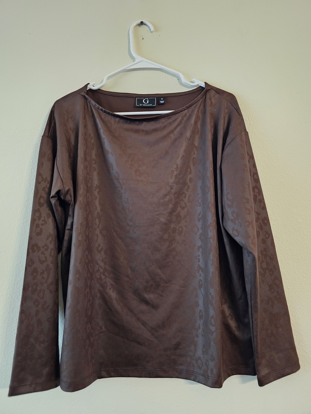 G by Giuliana Brown Long Sleeve Satin Top